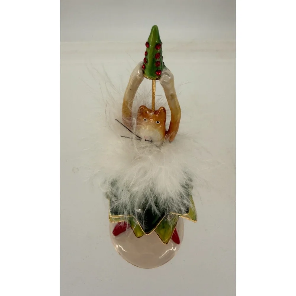 Dept 56 Patience Brewster Krinkles Christmas Tree Cat Trinket Box Rhinestone Fea